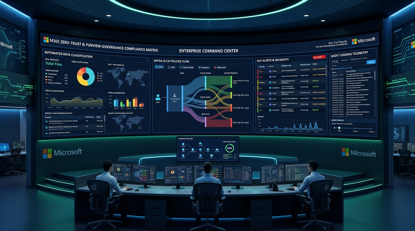 Enterprise Microsoft 365 Zero-Trust Security and Purview Governance Compliance Matrix Dashboard